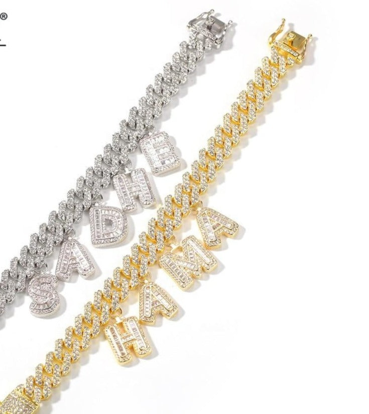 Claude Custom Cuban Link With Baguette Letters Bracelet