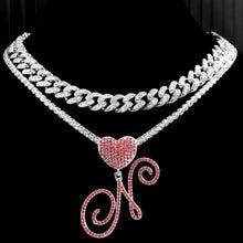 Load image into Gallery viewer, Paris Icey Pink Letter Initial Heart Necklace
